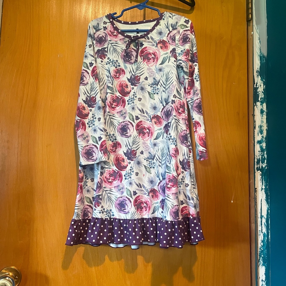 Girls’ Floral Long Sleeve Dress with Polka Dot Hem – Lily & Londyn’s